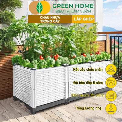 Chậu Trồng Cây Greenhome, Nhựa Nguyên Sinh Lắp Ghép, Nhiều Kích Thước, Trồng Hoa Hồng, Rau, Củ, Quả, Độ Bền 5 Năm