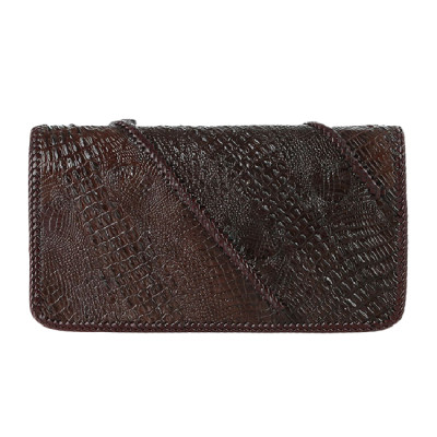 HT3730-31-32-33 - Bóp nữ da cá sấu Huy Hoàng nhiều ngăn đầu cá sấu đan viền màu đen, nâu đất, vàng bò, nâu đỏ