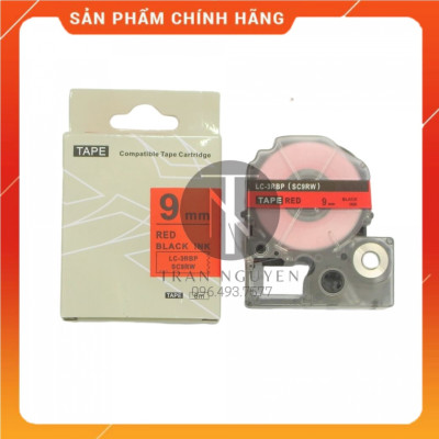 [Combo 5 cuộn] Nhãn in Tepra SC9RW (LC-3RBP) - Chữ đen nền đỏ 9mm x 8m - Hàng nhập khẩu