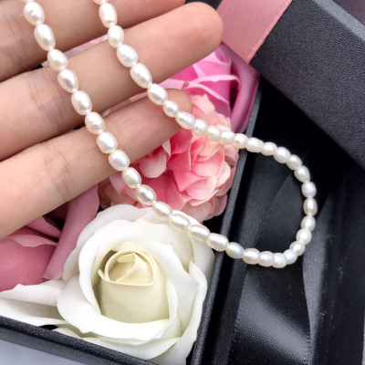 Vòng Cổ Dây Chuyền Ngọc Trai Nuôi Hạt Gạo 3-4 ly Nhỏ Nhắn, Vòng Cổ Choker Ngọc Trai Thật 100%, Đẹp Tự Nhiên 38cm- Bạc Hiểu Minh NT001