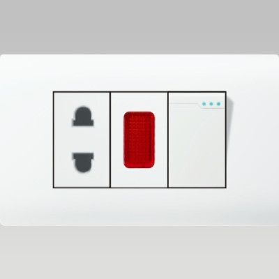 Bộ Ổ Cắm 2 Chấu+Đèn Báo + Công Tắc Đơn một Chiều