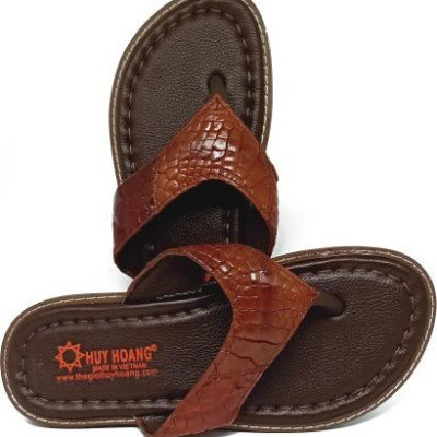 Dép da cá sấu Huy Hoàng kiểu kẹp màu nâu đỏ HT7236