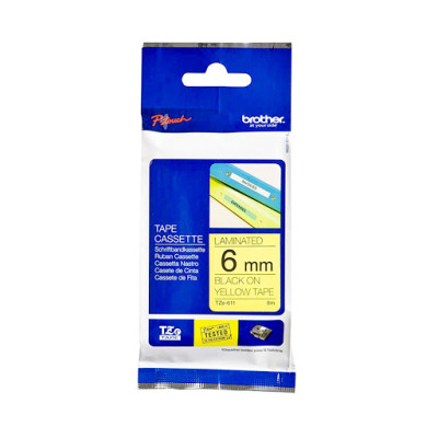 Nhãn tiêu chuẩn Brother TZe-611, (6mm x 8m - Chữ đen trên nền vàng, chống thấm nước) - Hàng chính hãng