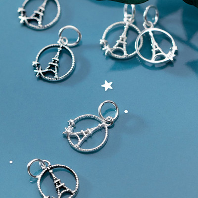 Combo 5 cái charm bạc hình tròn chứa tháp treo - Ngọc Quý Gemstones