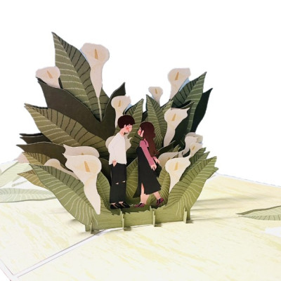 Thiệp 3D Pop Up Cặp Đôi & Hoa Loa Kèn – Thiệp Tình Yêu, Kỷ Niệm, Valentine Lãng Mạn, L09