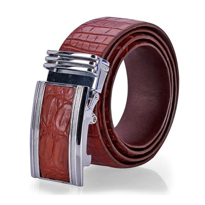 HP4833 - Dây nịt nam da cá sấu Huy Hoàng gai bụng 4P màu nâu đỏ