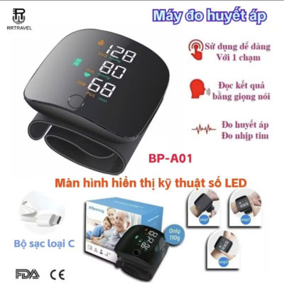 Đo Huyet Ap Cổ Tay Chính Xác Thông Minh, Giọng Nói Tiếng Việt, Bản Sạc Pin ,  Màn Hình LED