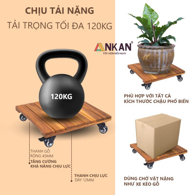 Đế Lót Chậu Cây Có Bánh Xe CỠ LỚN Vuông 50cm, Làm Giá Đỡ Kệ Hoa Cây Cảnh, Màu Vàng Nắng, Chịu Tải 150Kg