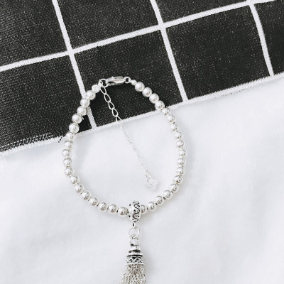  Lắc bi bạc 3mm charm chuông tua bạc -  Ngọc Quý Gemstones