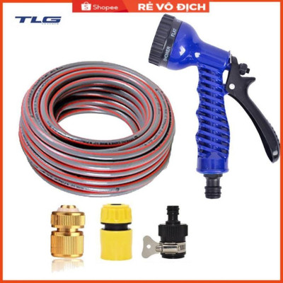 Bộ dây vòi xịt rửa xe, tưới cây, dọn dẹp nhà cửa 7-10m (cút đồng nối nhựa đen) 206843