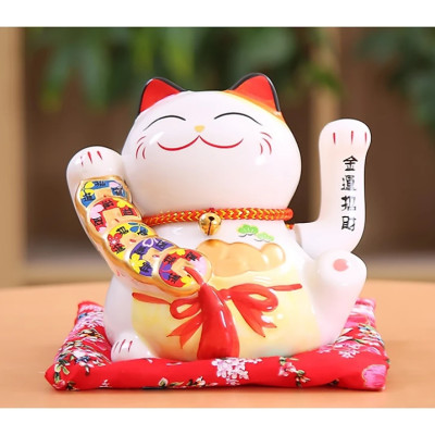 Mèo thần tài Maneki Neko ngũ phúc lâm môn vẫy tay chiêu tài lộc bằng gốm sứ - mẫu giao ngẫu nhiên