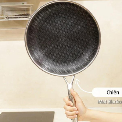 [Hàng chính hãng] Chảo chiên inox iMat Hybrid Blackcube 26cm, Phủ chống dính Ceramic đen