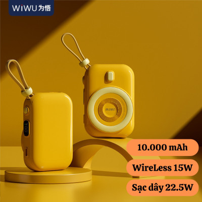 Pin sạc dự phòng không dây từ tính nam châm sạc nhanh 22.5W, dung lượng 10.000 mAh hiệu WIWU W-P049 Tích hợp dây sạc Type C, đạt tiêu chuẩn sạc quốc tế - Hàng nhập khẩu