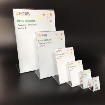 Kệ mica 1 mặt Enter F05-P 50x70mm A8 đứng, Kệ menu chữ L, Khung thông tin sản phẩm, Khung bảng giá, Kệ trưng bày để bàn