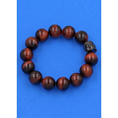 Vòng đeo tay đá mắt hổ đỏ đen 14 ly cẩn hạt Phật A Di Đà inox đen VMHOENLE14 - hợp mệnh Hỏa, mệnh Thổ