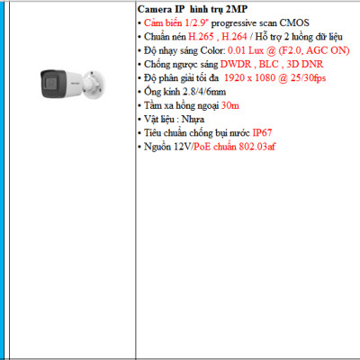 Camera ip 2mp Hikvision mã DS-2CD1023G0E-ID - Hàng Chính Hãng