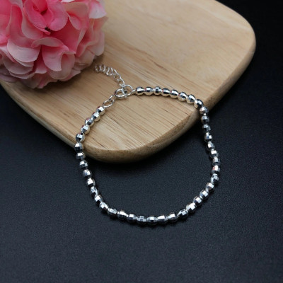 Lắc Tay Nữ Bạc Hiểu Minh LTU526 Bi Phay