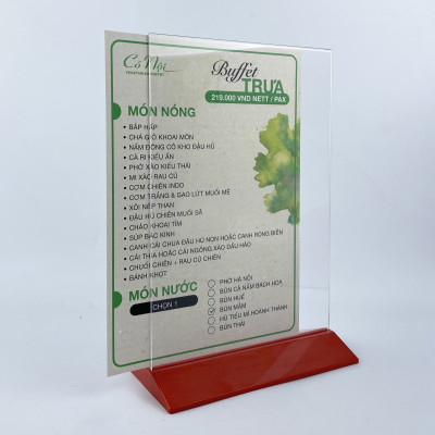 Kệ mica 2 mặt Enter E20 100x210mm đế màu, Kệ menu nhà hàng, Standee mica để bàn, Bảng quét mã QR Code