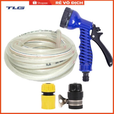 Bộ dây tăng áp 3 lần vòi xịt nước rửa xe, tưới cây loại 20m (cút nhựa nối nhựa đen 713-2) 206843