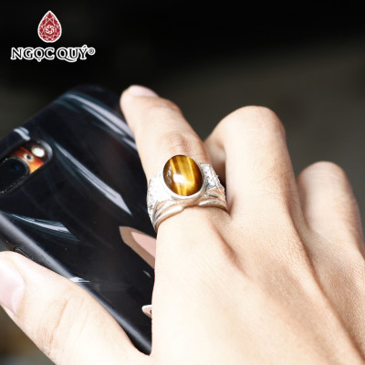  Nhẫn bạc đá thạch anh mắt hổ vàng nâu ni 20 mệnh thổ, kim - Ngọc Quý Gemstones