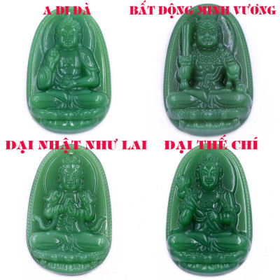 Mặt dây chuyền Phật Đại thế chí đá xanh 2.2 x 3.6cm ( size trung ) kèm vòng cổ dây dù xanh lá + móc inox, Phật bản mệnh