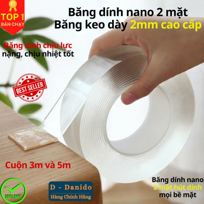 Băng dính nano 2 mặt trong suốt siêu dính, Băng dính hai mặt đa năng siêu dày 2mm loại dài 3m và 5m - Hàng cao cấp chính hãng D Danido 