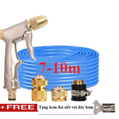 Bộ dây vòi xịt nước rửa xe, tưới cây . tăng áp 3 lần, loại 7m, 10m 206701-1 đầu đồng,cút đồng+ tặng đai