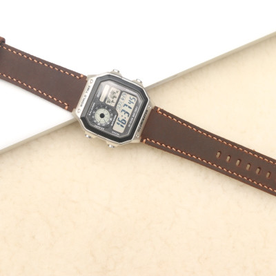 Dây da thay thế đồng hồ Casio AE1200 da bò sáp nâu Ngựa Handmade
