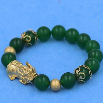 Chuỗi tay Thạch Anh Xanh Lá 10 ly VTAXLTHVHKHB10 mix Tỳ Hưu inox phối charm - hợp mệnh Hỏa, mệnh Mộc
