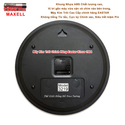 Đồng Hồ Treo Tường DẠ QUANG Tròn Lớn (38cm) - NHIỆT ẨM KẾ Tự Động (Không Dùng Pin) - Máy KIM TRÔI EASTAR - Số Nổi 3D - Viền Siêu Mỏng - Tặng Pin Maxell - BH 1 Năm