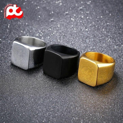 Nhẫn nam nữ titan rẻ kiểu mặt trơn vuông to cao cấp thép không gỉ trangsucpt màu mạ vàng PTNNA24 3T