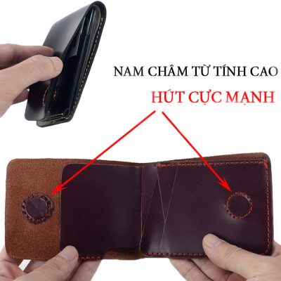 Ví sen 3 PLUS da bò Pullup V123, bóp mini nam nhỏ gọn hai màu đen và nâu, đường chỉ may tinh tế, đựng thẻ kẹp tiền tiện lợi, fullbox, thương hiệu Bụi leather chuyên đồ da thật