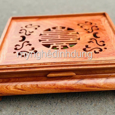 Khay trà cung đình bắng gỗ hương kt 47x37x15cm 