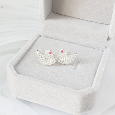 Bông Tai Khuyên Tai Bạc 925 Thiên Nga Đính Đá BẠC HIỂU MINH HT356