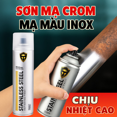 Sơn Xịt Mạ Inox Crom – Siêu Bóng Chịu Nhiệt Cao, Dùng Cho Bô Xe, Động Cơ, Chống Rỉ Sét
