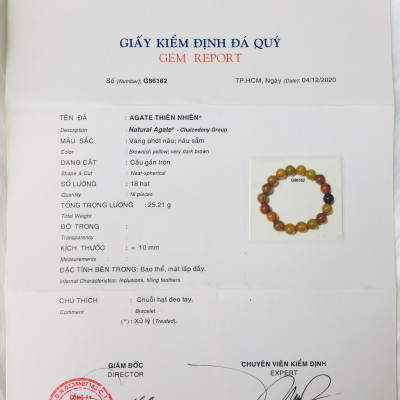 Vòng tay Phong Thủy đá Chalcedony tán sắc VÂN MÂY – Agate – tự nhiên, kèm Bản PHOTOCOPY Giấy KIỂM ĐỊNH, hộp đựng lót lụa vàng.