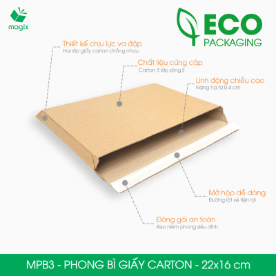 MPB3 - 22x16 cm - 60 phong bì carton đóng hàng - Bìa gói hàng, bìa cứng, bì thư | Magix Packaging