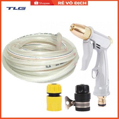 Bộ dây và vòi xịt rửa xe tưới cây tăng áp 3-5M (cút nhựa nối nhựa đen 713-2) 206846