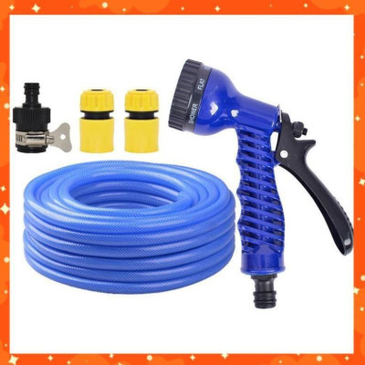Bộ dây tăng áp 3 lần vòi xịt nước rửa xe, tưới cây loại 20m (cút nhựa nối nhựa đen) 206843