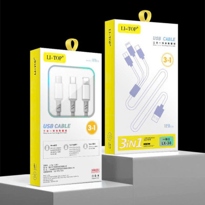 Dây sạc nhanh LI-TOP LX38 3IN1, đa năng 3 chân cắm IOS, MICRO, TYPE C, công suất 66W, Kim Ánh cho dùng thử 30 ngày, bảo hành hàng chính hãng 12 tháng