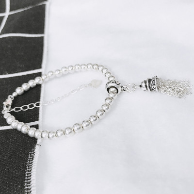  Lắc bi bạc 3mm charm chuông tua bạc -  Ngọc Quý Gemstones