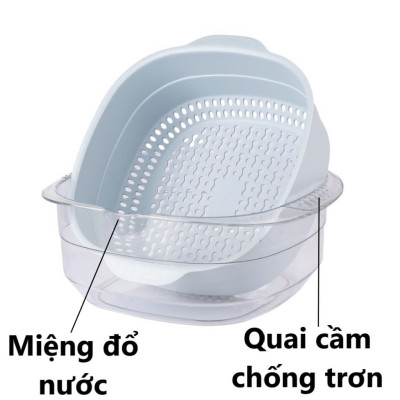 Bộ thau rổ vuông trung HOKORI 2338 nhựa VIỆT NHẬT cao cấp - Rửa rau củ quả, trộn thực phẩm - Hàng Chính hãng