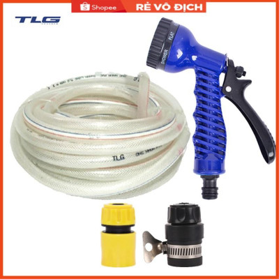 Bộ dây tăng áp 3 lần vòi xịt nước rửa xe, tưới cây loại 7-10m (cút nhựa nối nhựa đen 713-2) 206843
