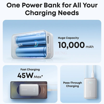 Sạc dự phòng Anker Zolo Power Bank USB-C Cable 45W 10000mAh A1638 - Hàng chính hãng