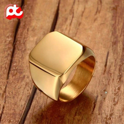 Nhẫn nam nữ titan rẻ kiểu mặt trơn vuông to cao cấp thép không gỉ trangsucpt màu mạ vàng PTNNA24 3T