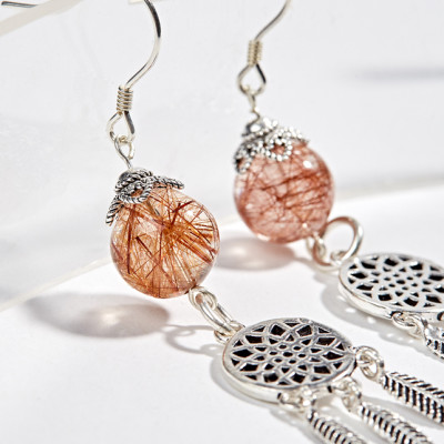 Bông Tai Dream Catcher Thạch Anh Tóc Đỏ Ngọc Quý Gemstones