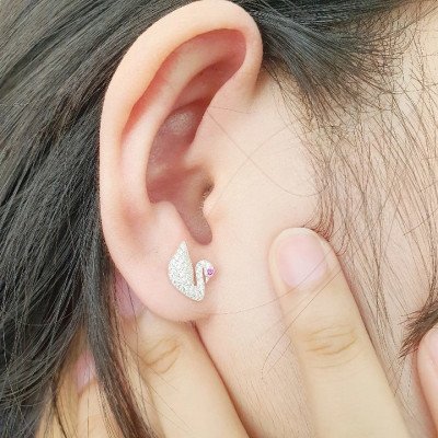 Bông Tai Khuyên Tai Bạc 925 Thiên Nga Đính Đá BẠC HIỂU MINH HT356