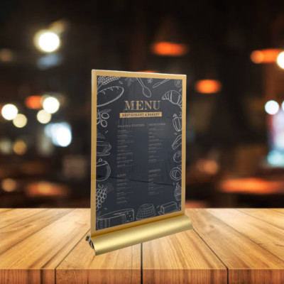 Kệ menu nhà hàng, Standee mica để bàn, Bảng quét mã QR Code, Kệ mica 2 mặt Enter E38 150x210mm đế nhôm cao cấp A5