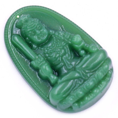Mặt dây chuyền Phật Bất động minh vương đá xanh 2.2 x 3.6cm ( size trung ) kèm vòng cổ hạt chuỗi đá đen + móc inox, Phật bản mệnh