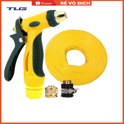 Bộ dây vòi xịt nước rửa xe, tưới cây tăng áp 3 lần,loại 15M (nối đồng nhựa đen) 206317